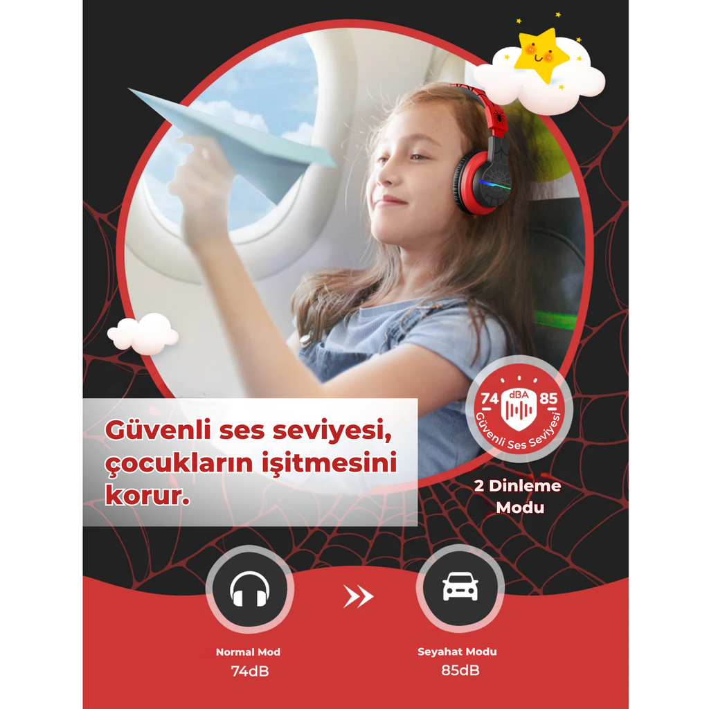 iClever BTH12 Çocuk Bluetooth Kulaklık – Siyah & Kırmızı