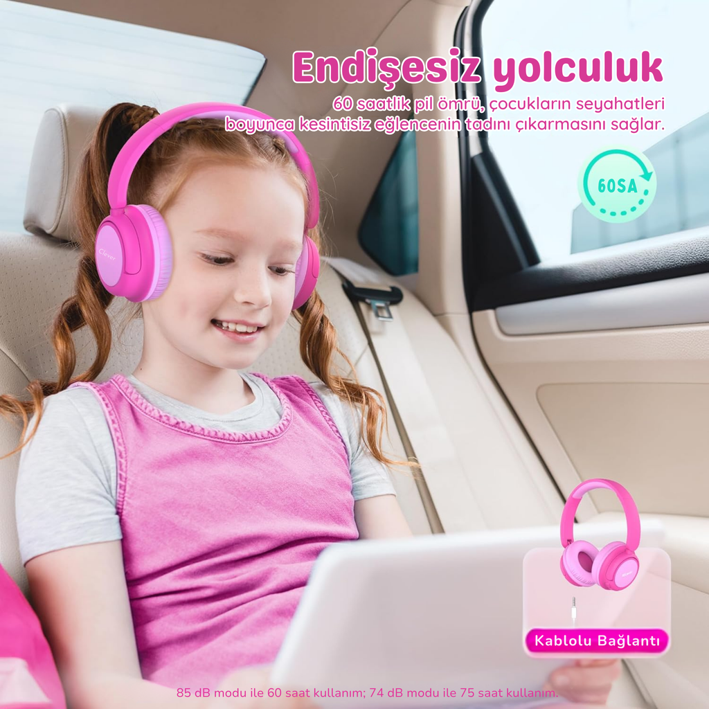iClever BTH22 Çocuk Bluetooth Kulaklık – Pembe