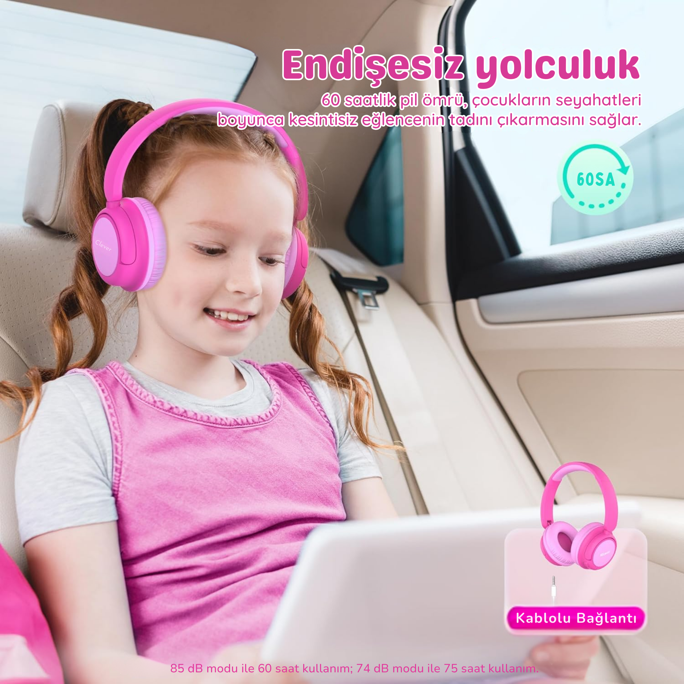 iClever BTH22 Çocuk Bluetooth Kulaklık – Pembe