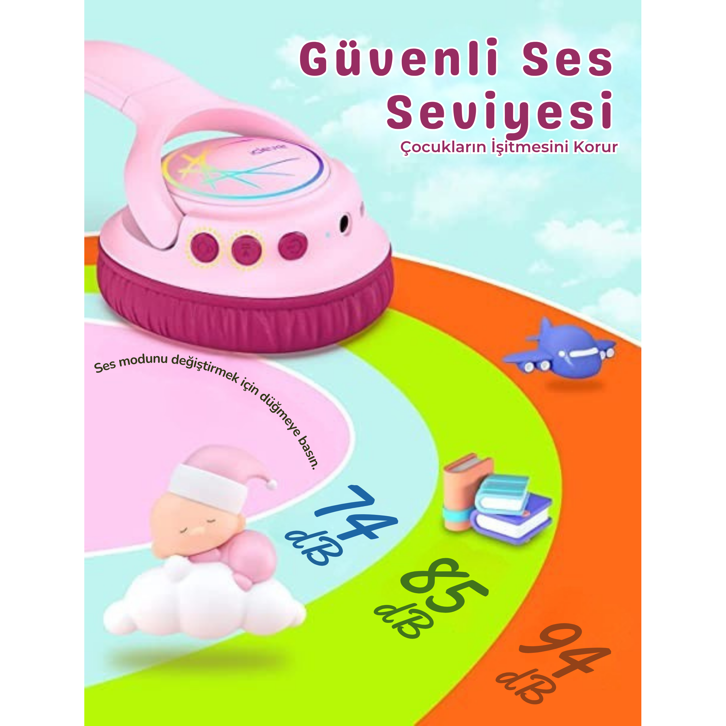 iClever BTH18 Çocuk Bluetooth Kulaklık – Pembe