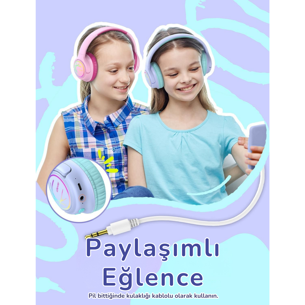 iClever BTH18 Çocuk Bluetooth Kulaklık – Mor