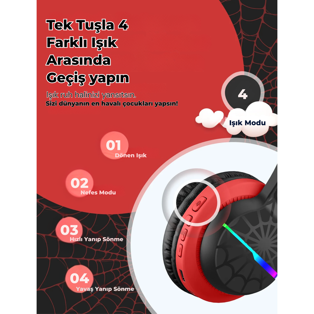 iClever BTH12 Çocuk Bluetooth Kulaklık – Siyah & Kırmızı