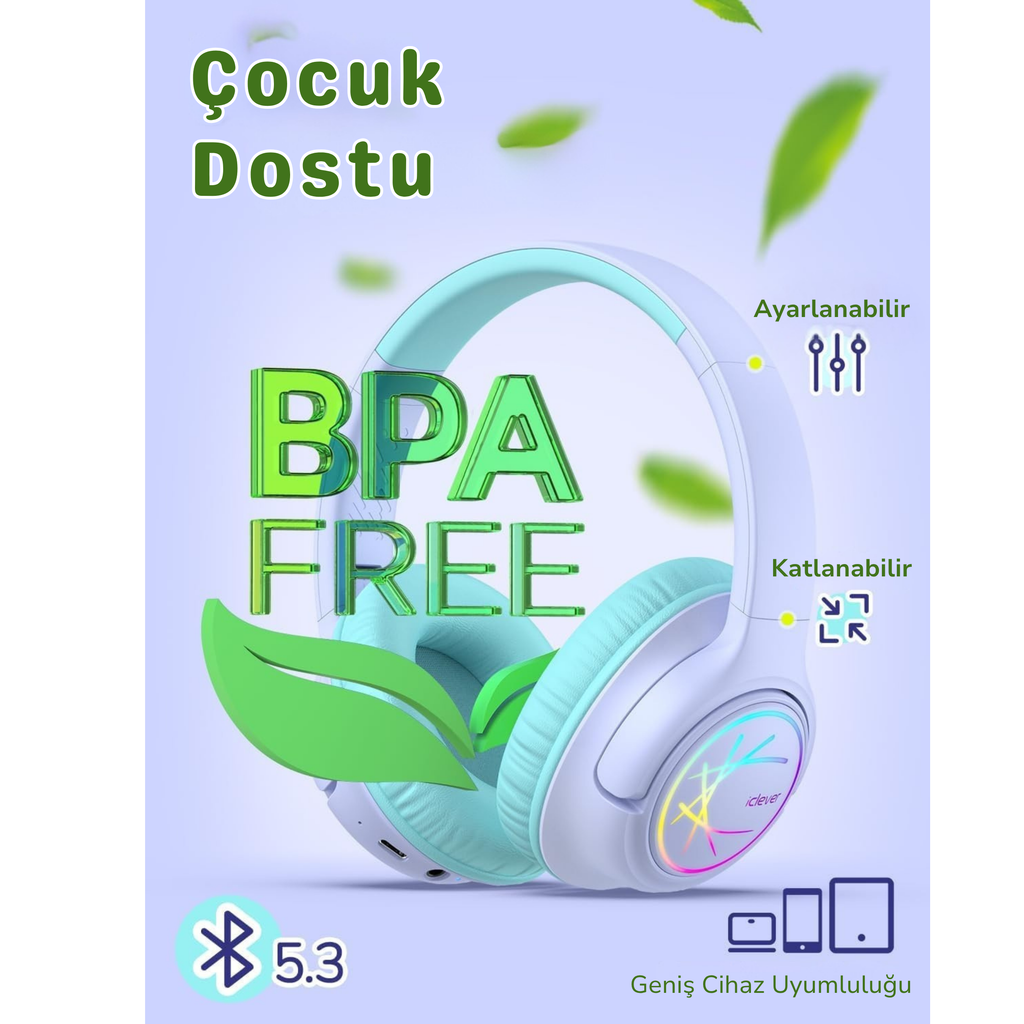 iClever BTH18 Çocuk Bluetooth Kulaklık – Mor