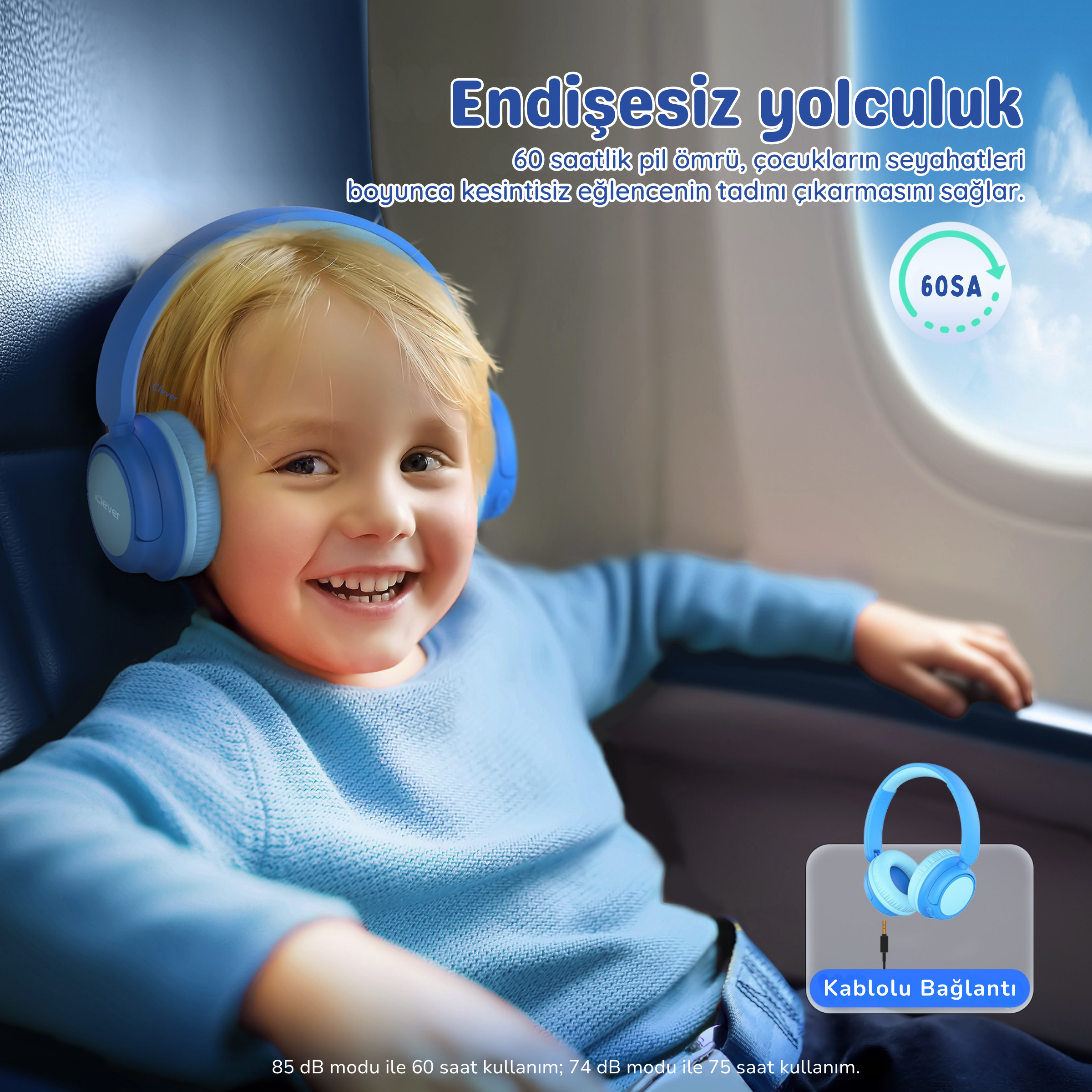 iClever BTH22 Çocuk Bluetooth Kulaklık – Mavi