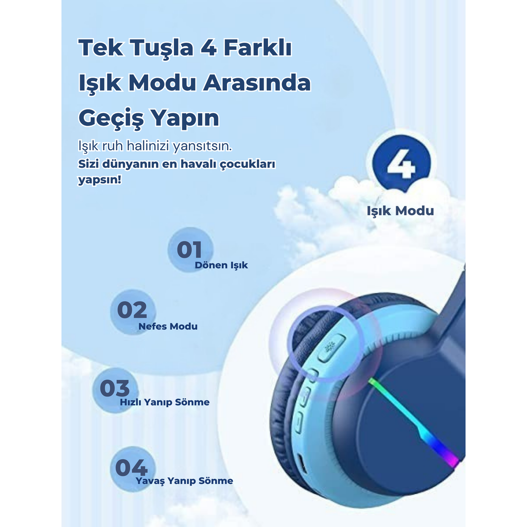 iClever BTH12 Çocuk Bluetooth Kulaklık – Mavi