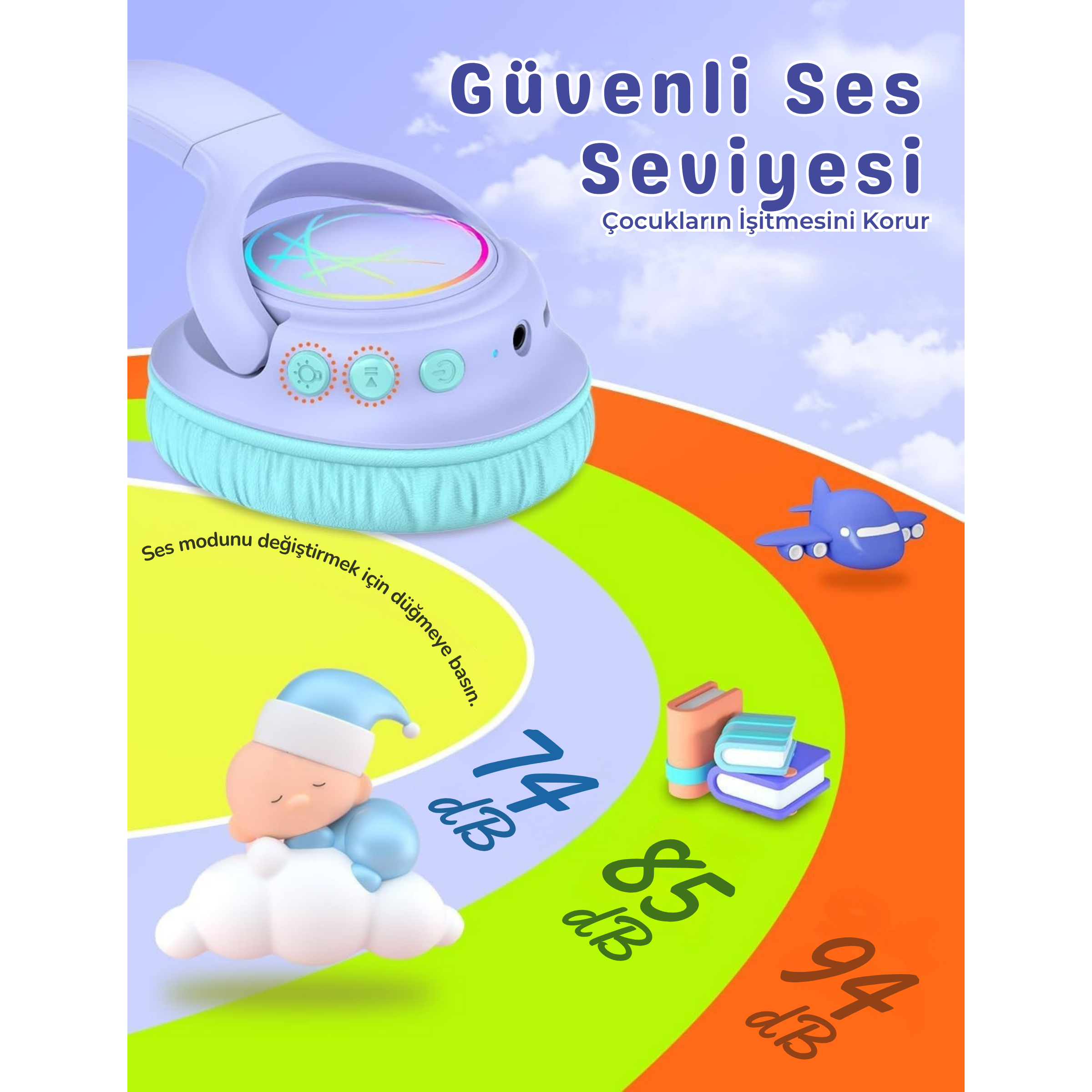 iClever BTH18 Çocuk Bluetooth Kulaklık – Mor