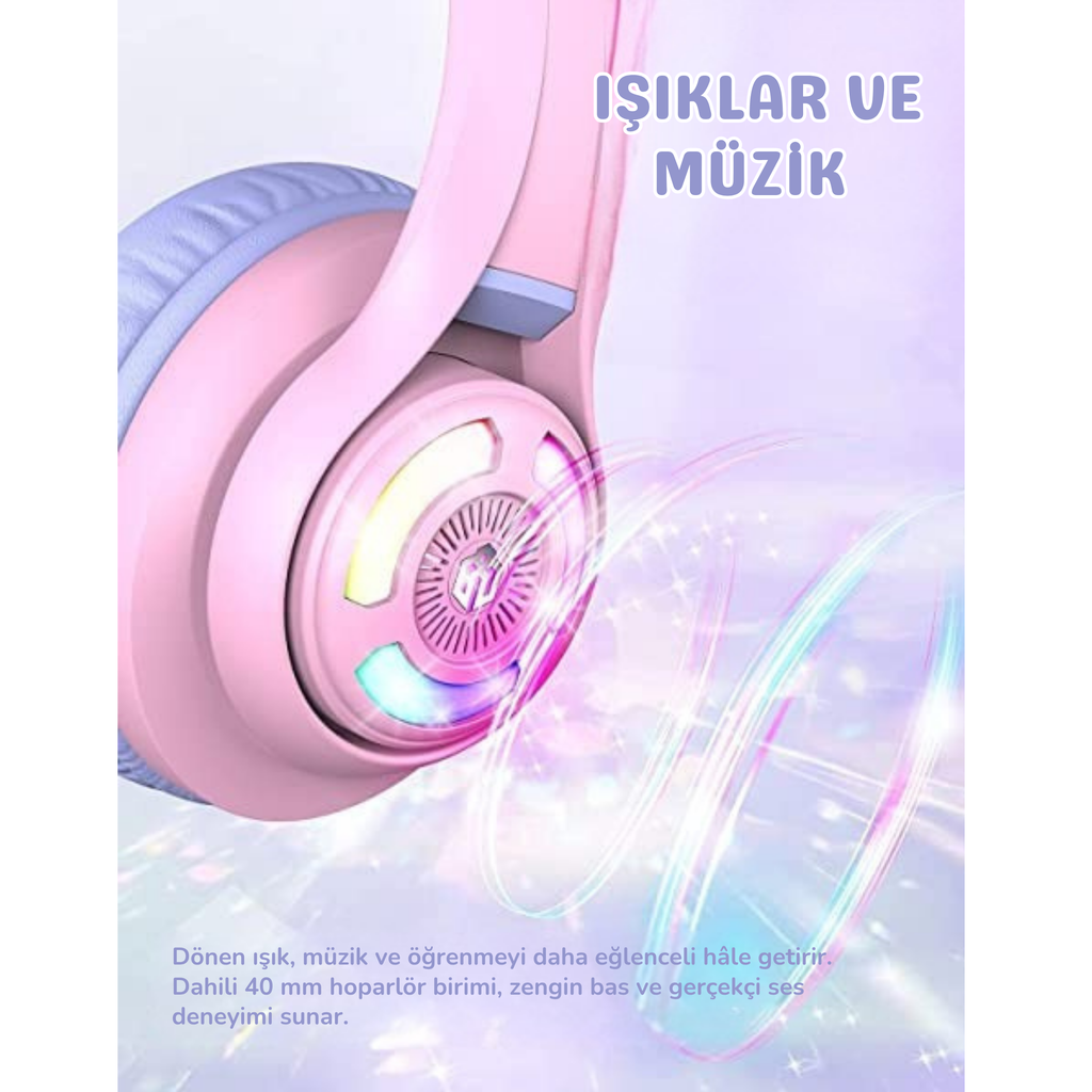 iClever BTH13 Çocuk Bluetooth Kedi Kulaklık – Mor