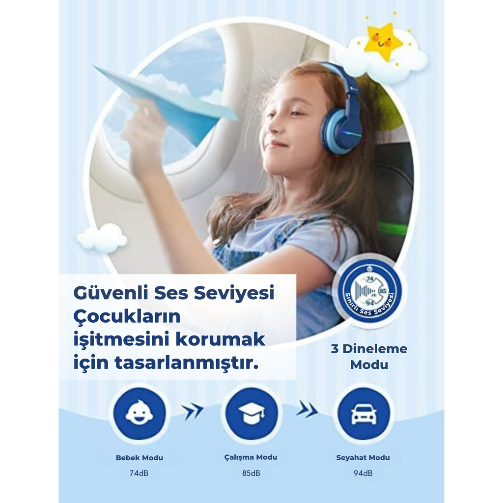 iClever BTH12 Çocuk Bluetooth Kulaklık – Mavi
