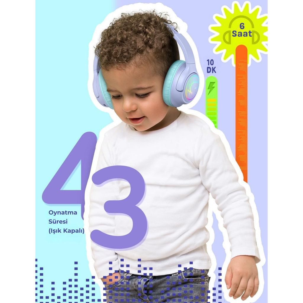 iClever BTH18 Çocuk Bluetooth Kulaklık – Mor