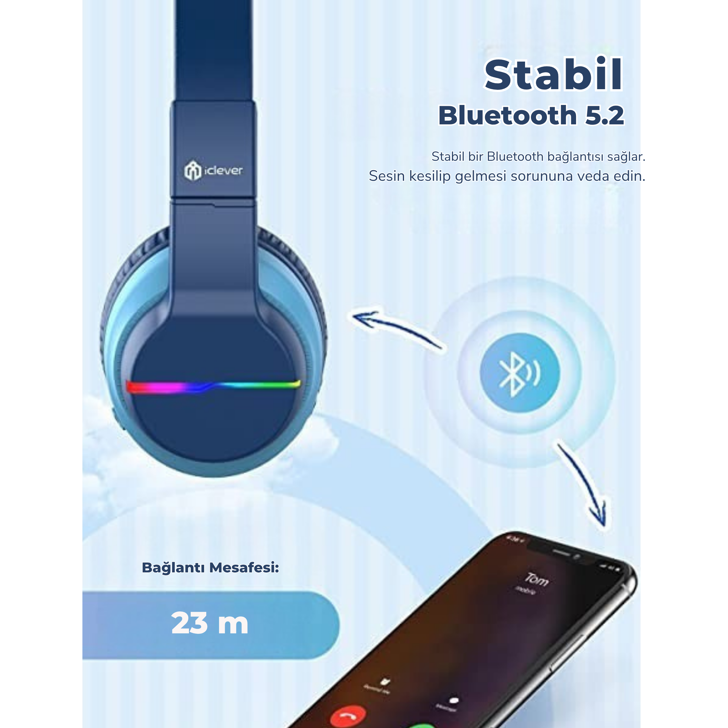 iClever BTH12 Çocuk Bluetooth Kulaklık – Mavi