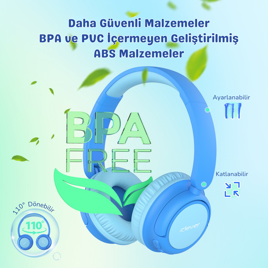 iClever BTH22 Çocuk Bluetooth Kulaklık – Mavi