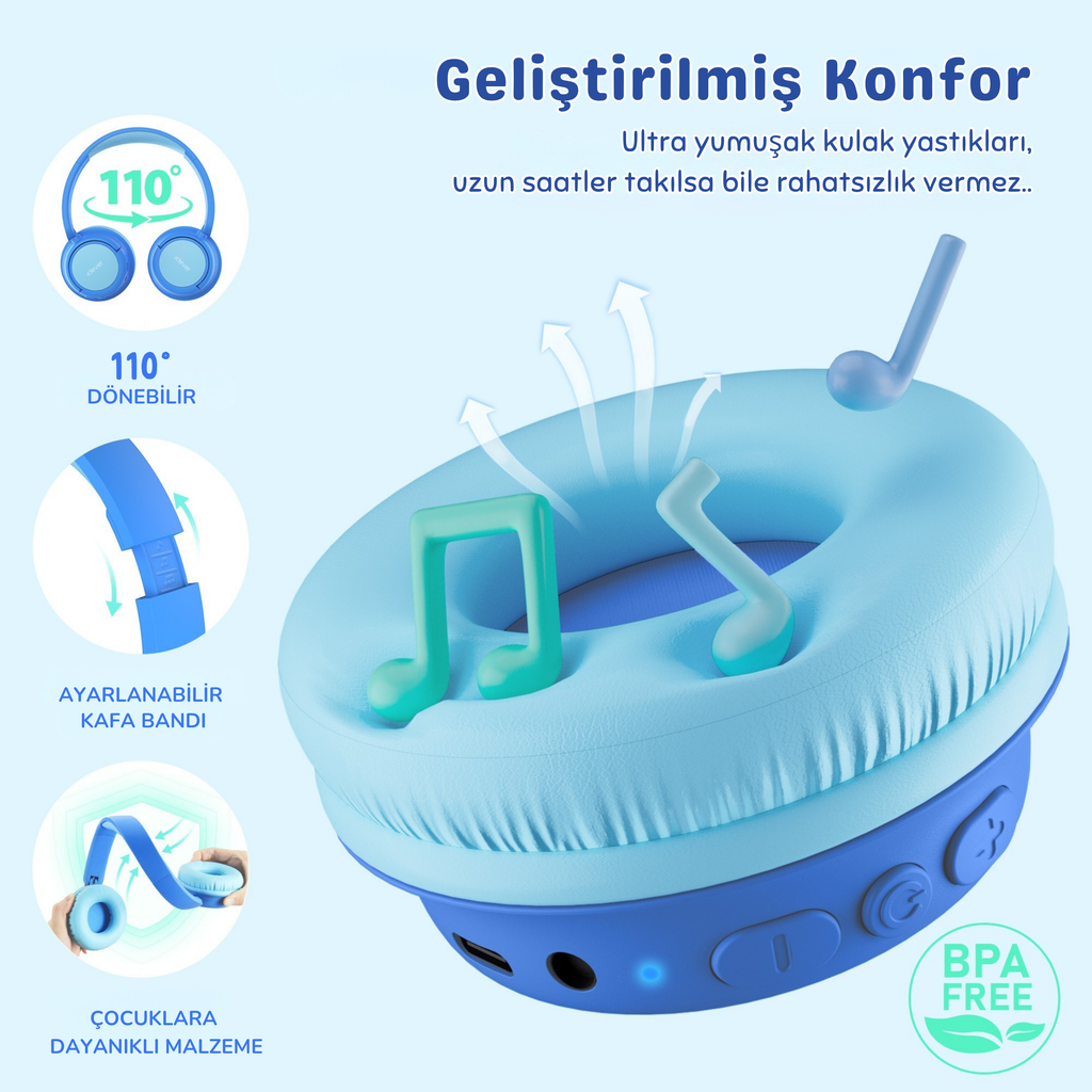 iClever BTH22 Çocuk Bluetooth Kulaklık – Mavi