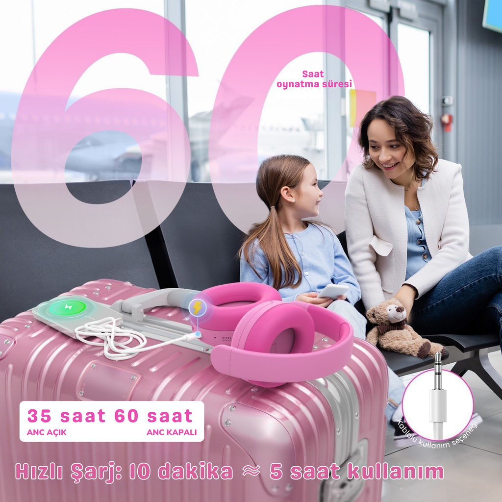 iClever BTH20 Çocuk Bluetooth Kulaklık – Pembe