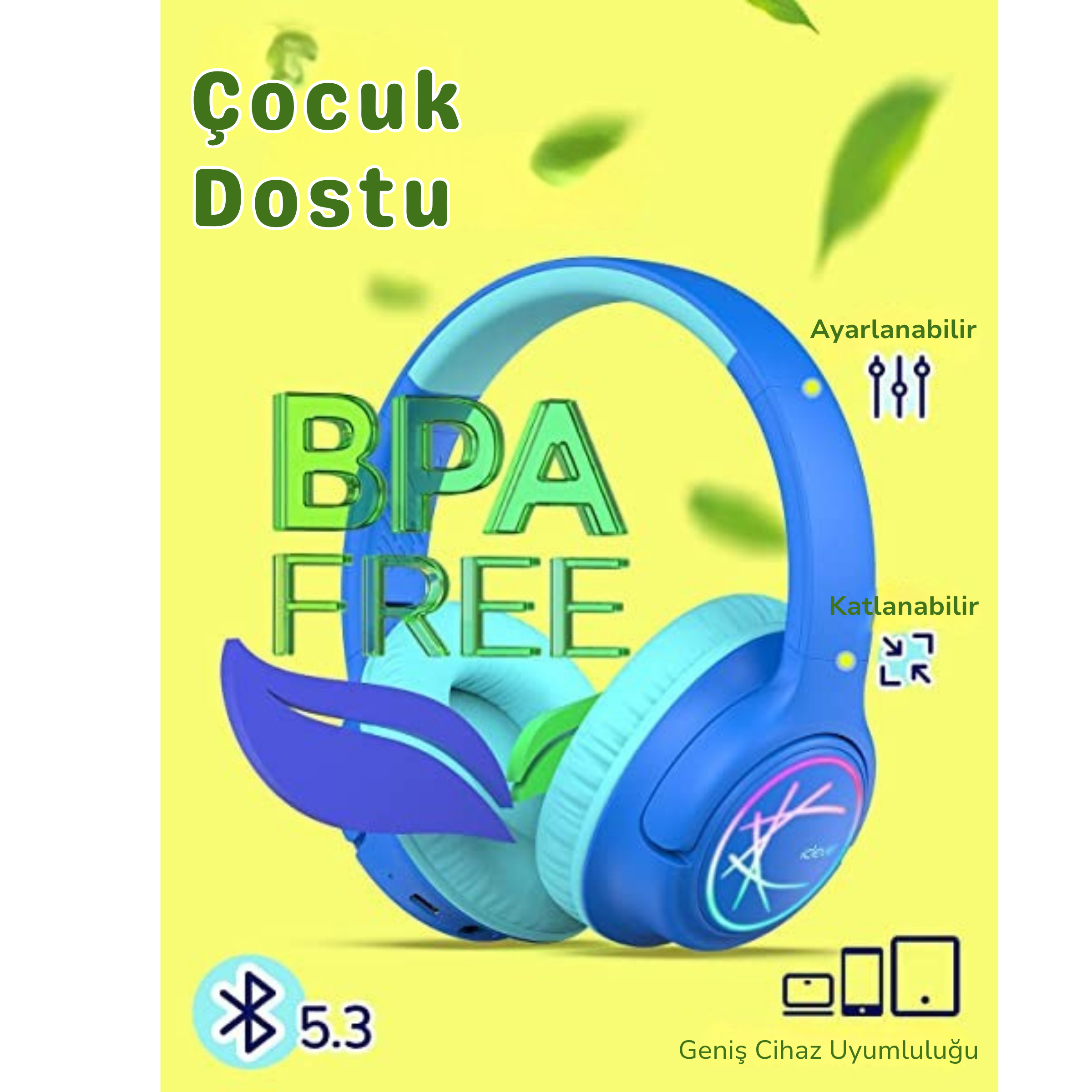 iClever BTH18 Çocuk Bluetooth Kulaklık – Mavi