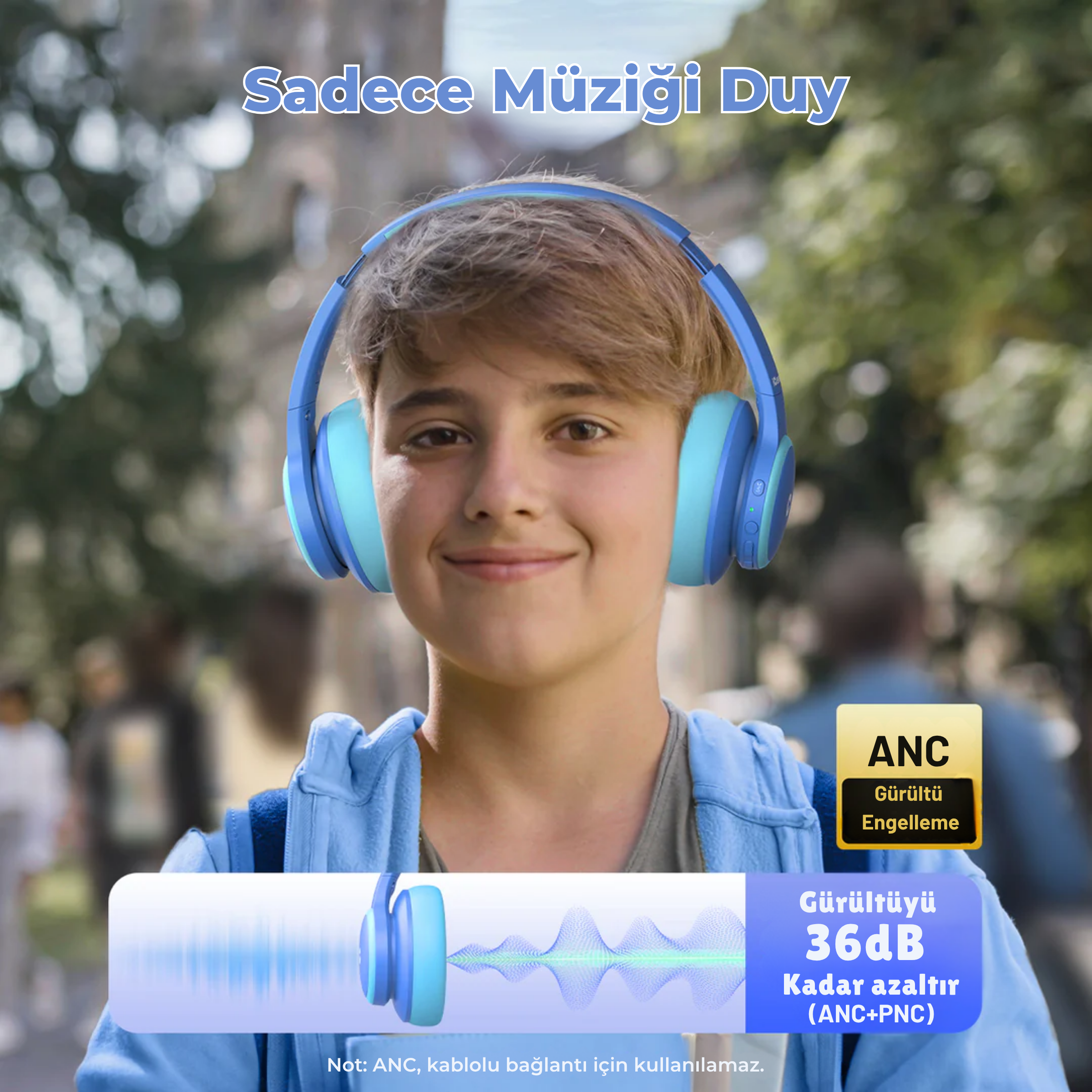 iClever BTH26 ANC Çocuk Bluetooth Kulaklık – Mavi