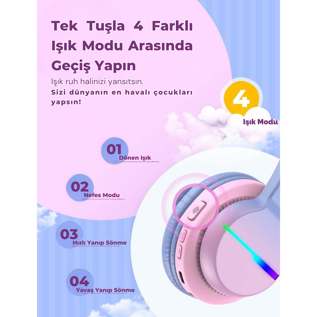 iClever BTH12 Çocuk Bluetooth Kulaklık – Gradyan Pembe