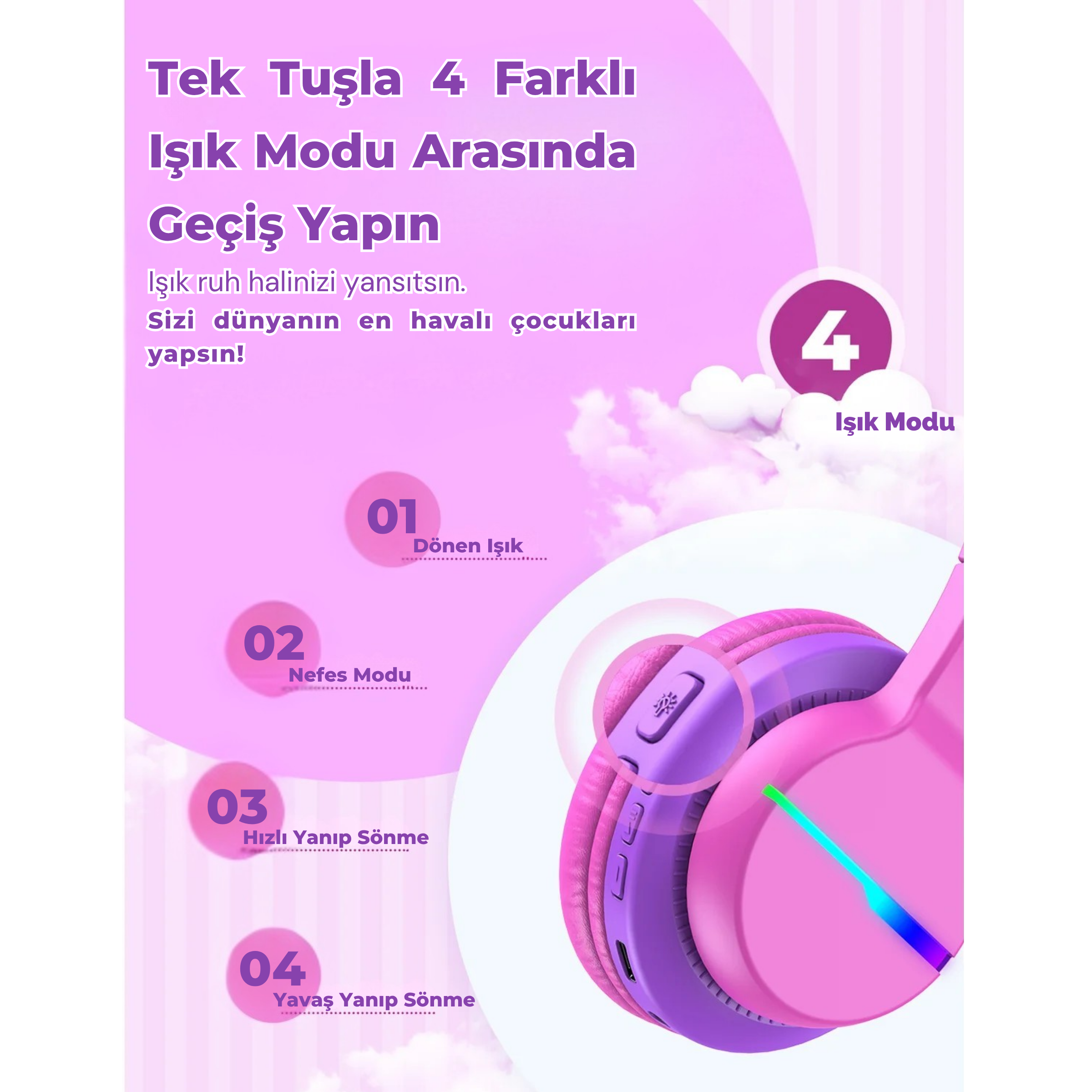 iClever BTH12 Çocuk Bluetooth Kulaklık – Sıcak Pembe