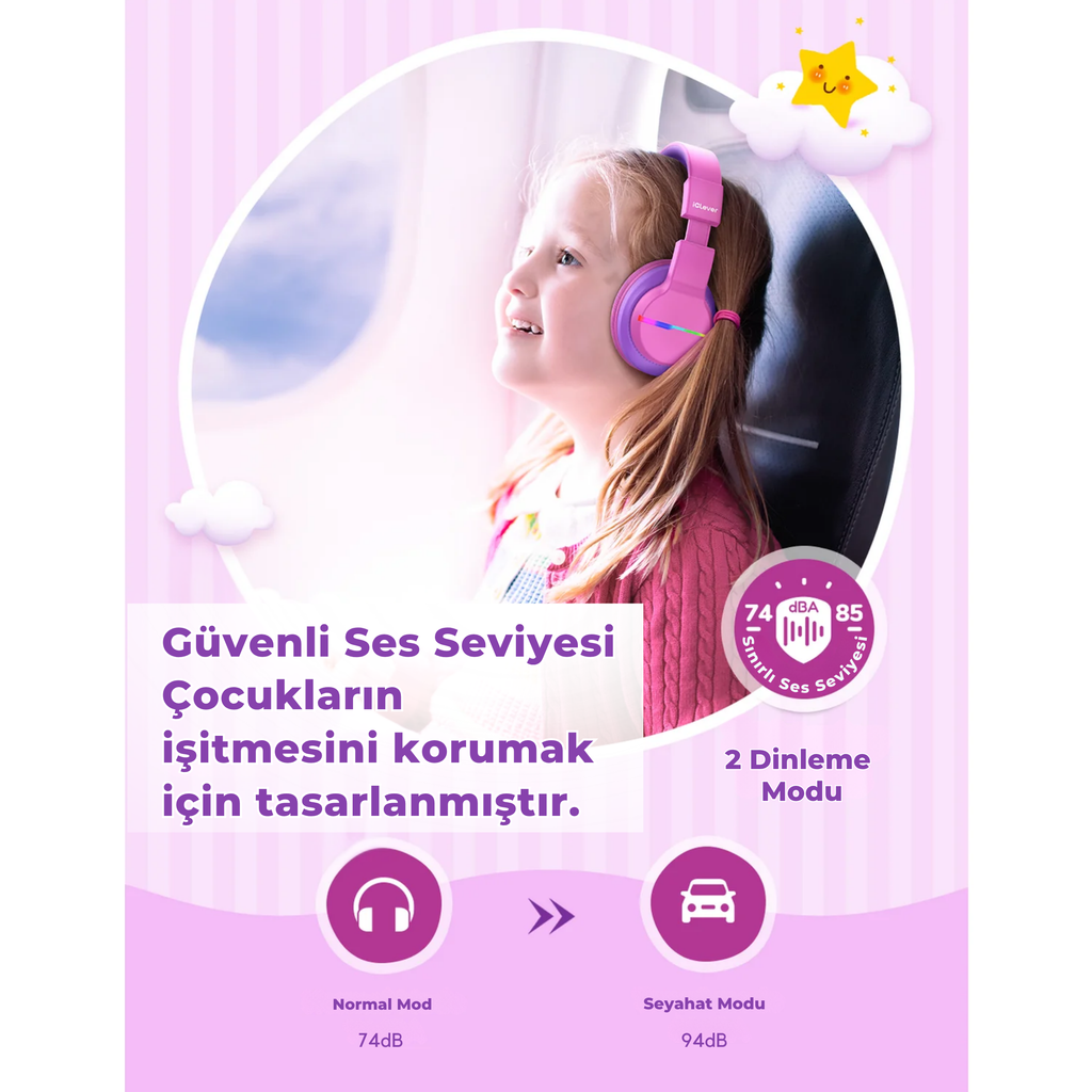 iClever BTH12 Çocuk Bluetooth Kulaklık – Sıcak Pembe