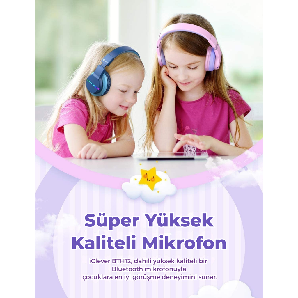 iClever BTH12 Çocuk Bluetooth Kulaklık – Pembe