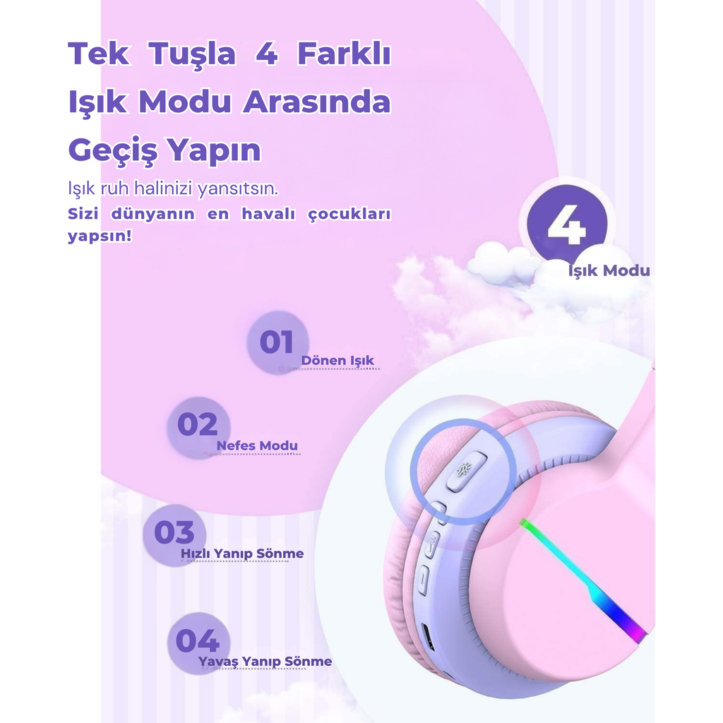 iClever BTH12 Çocuk Bluetooth Kulaklık – Pembe