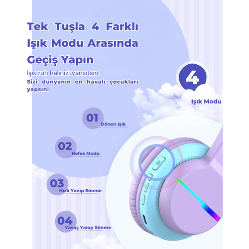 iClever BTH12 Çocuk Bluetooth Kulaklık – Mor