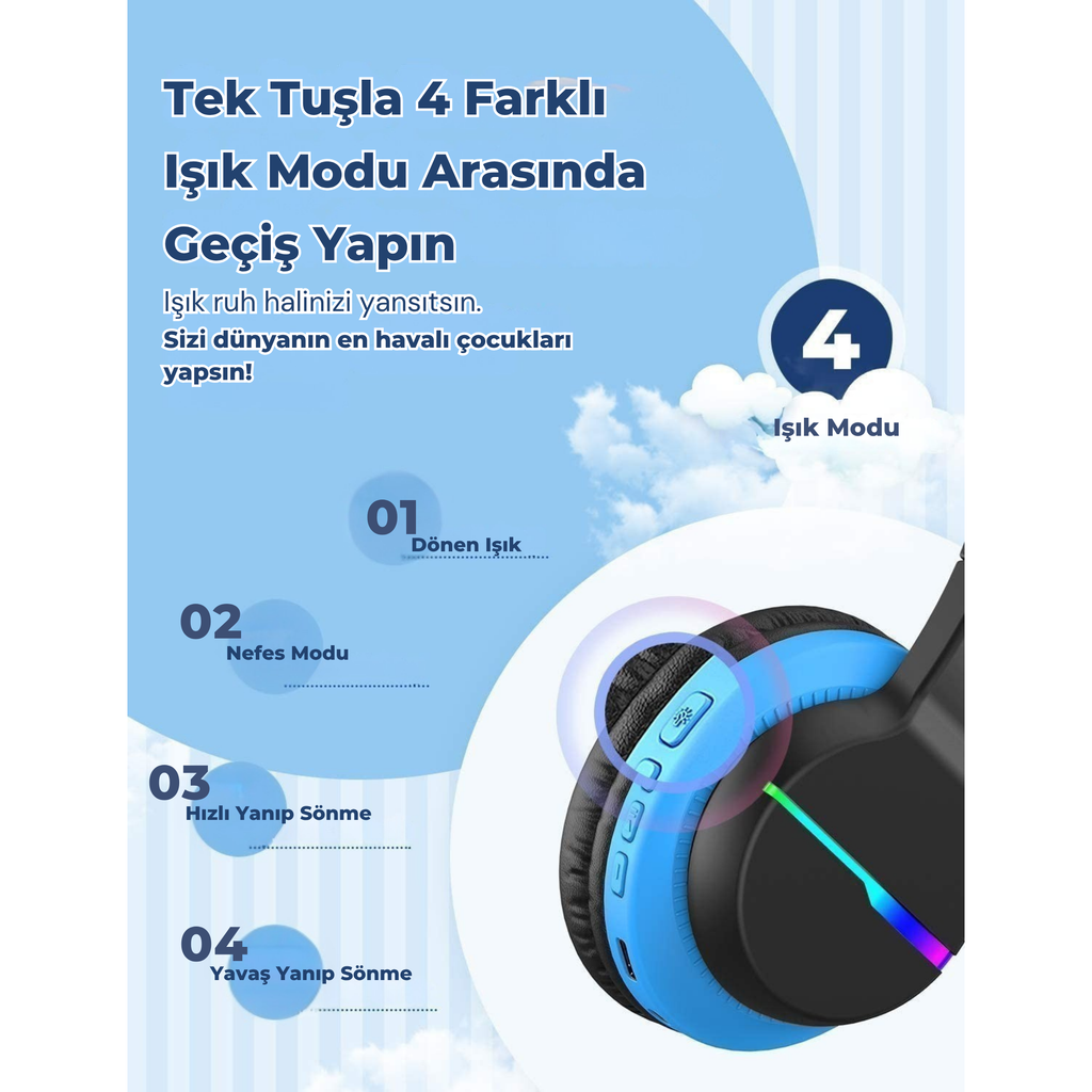 iClever BTH12 Çocuk Bluetooth Kulaklık – Siyah & Mavi