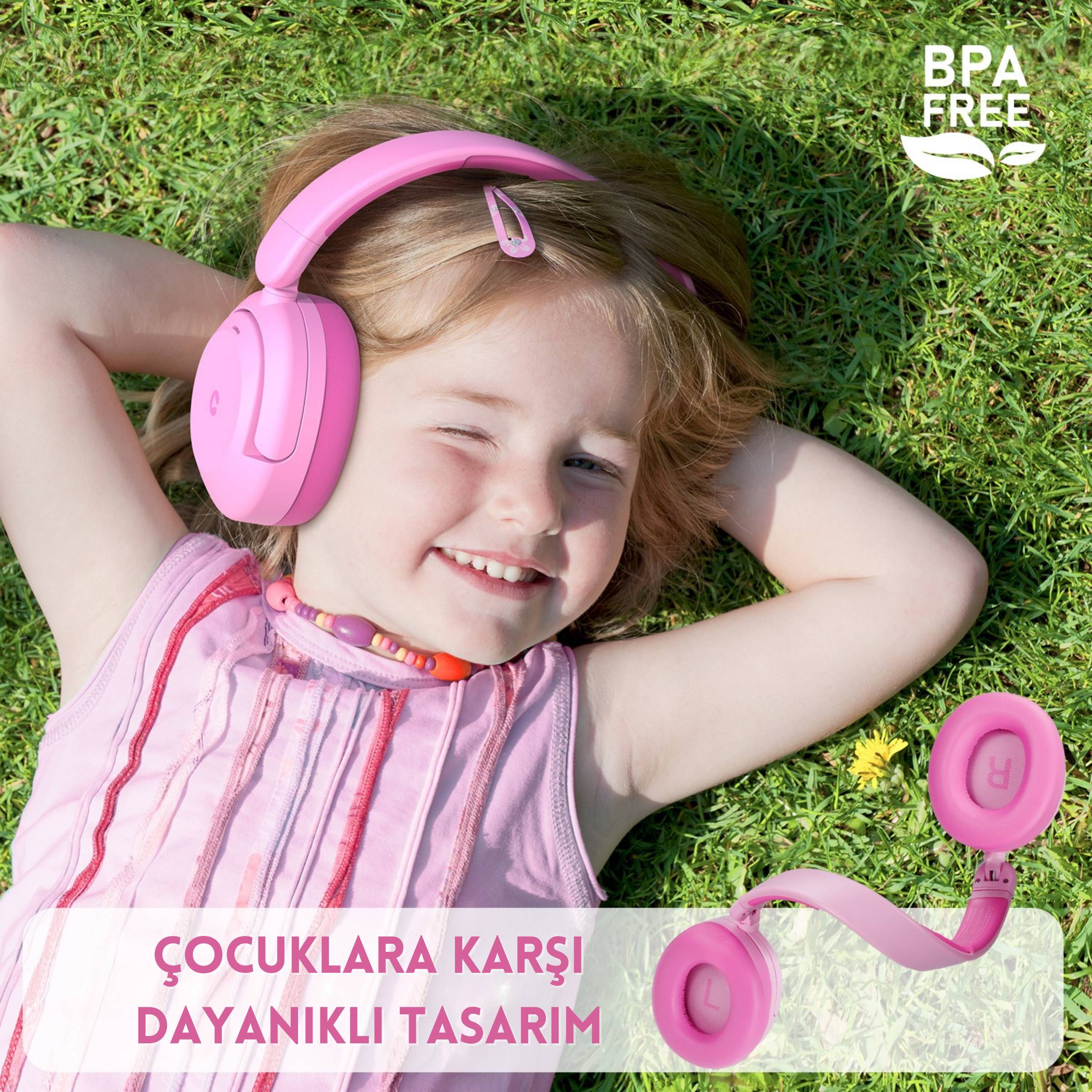 iClever BTH20 Çocuk Bluetooth Kulaklık – Pembe