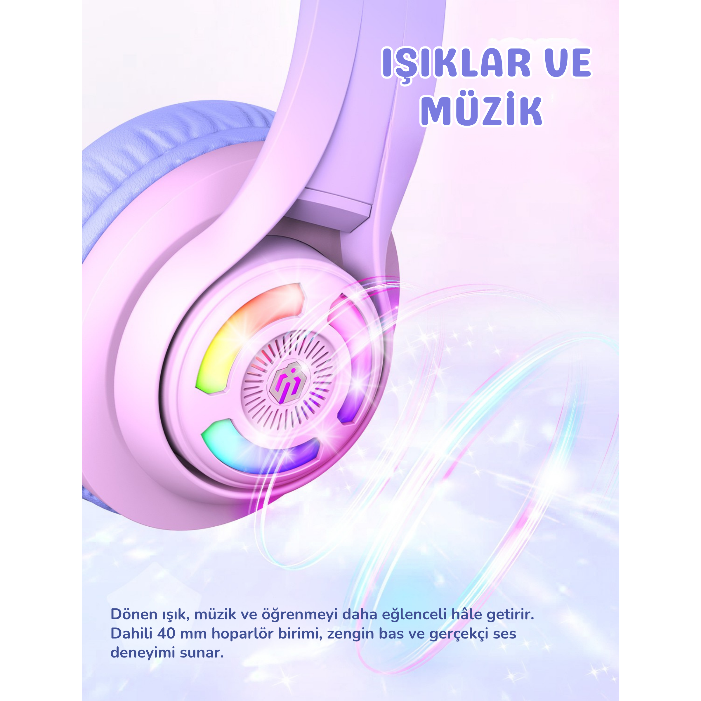 iClever BTH13 Çocuk Bluetooth Kedi Kulaklık – Gradyan Pembe