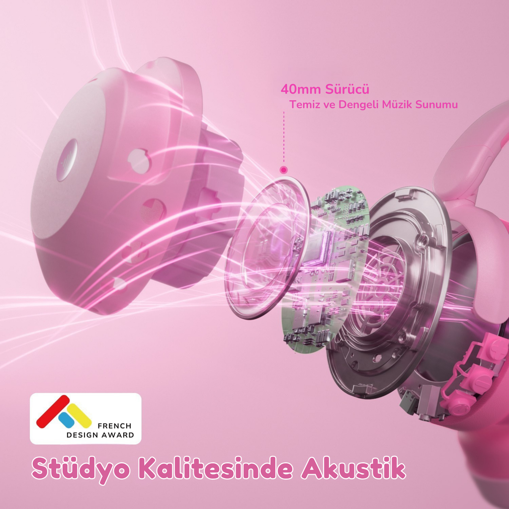 iClever BTH20 Çocuk Bluetooth Kulaklık – Pembe