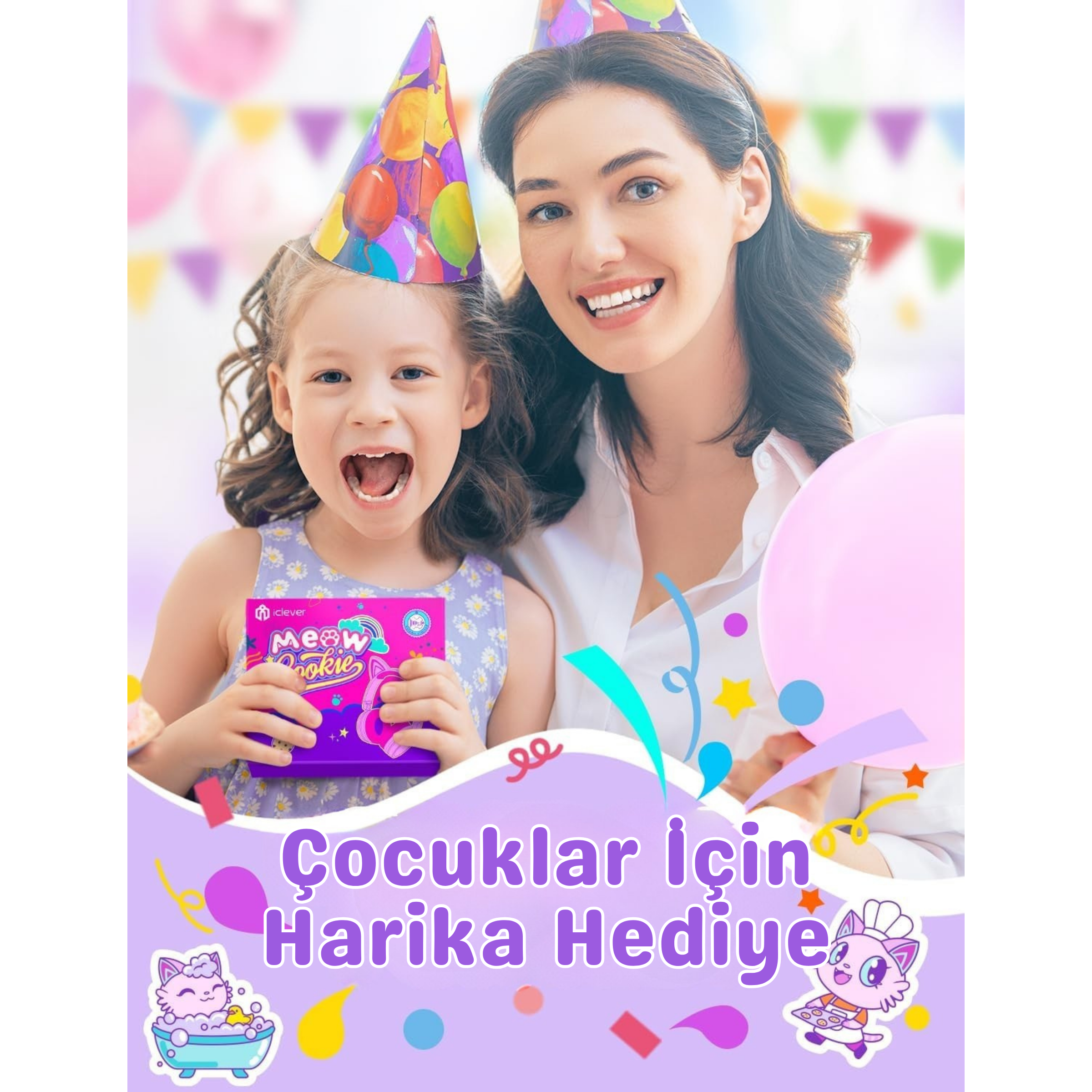 iClever BTH21 Çocuk Bluetooth Kedi Kulaklık - Mor