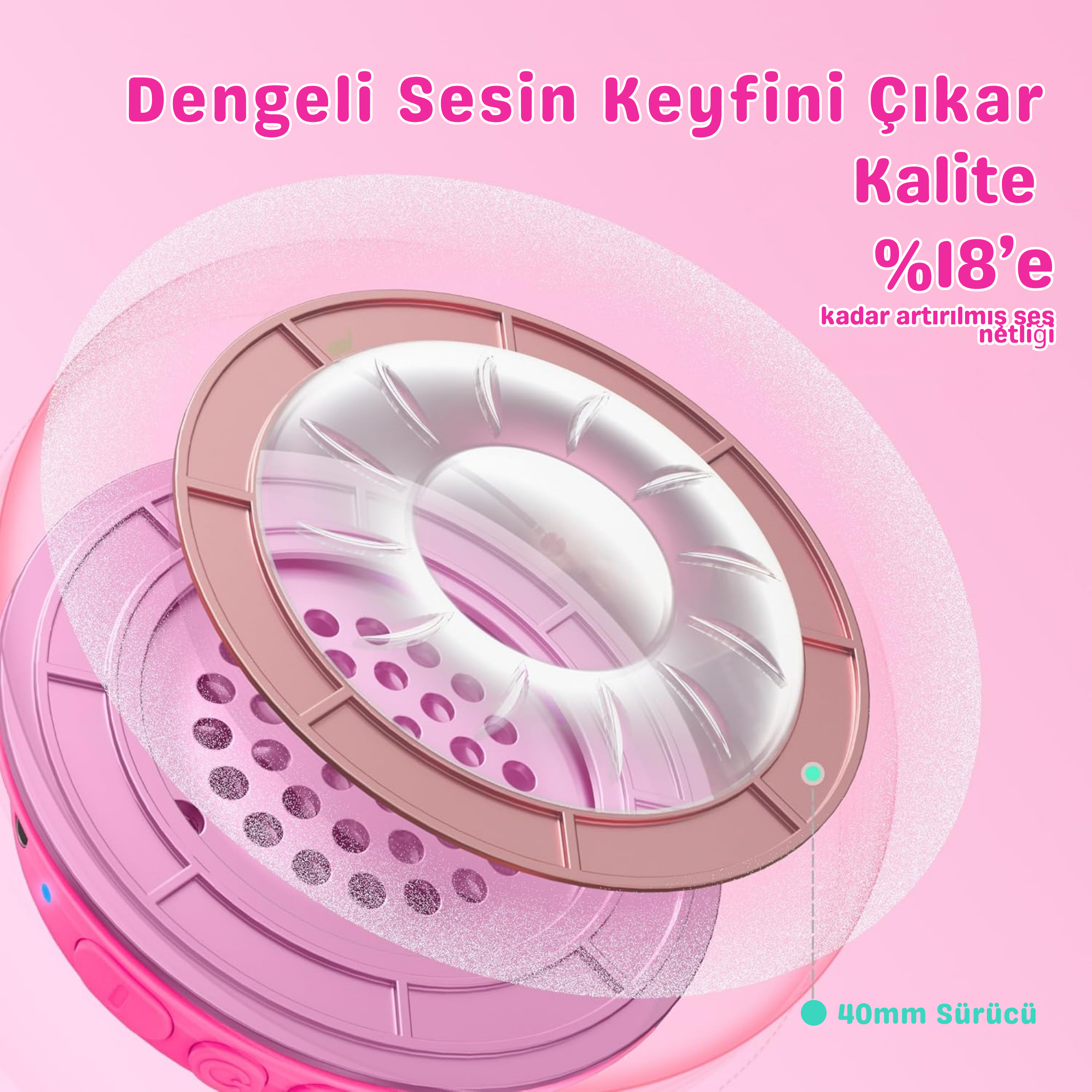 iClever BTH22 Çocuk Bluetooth Kulaklık – Pembe