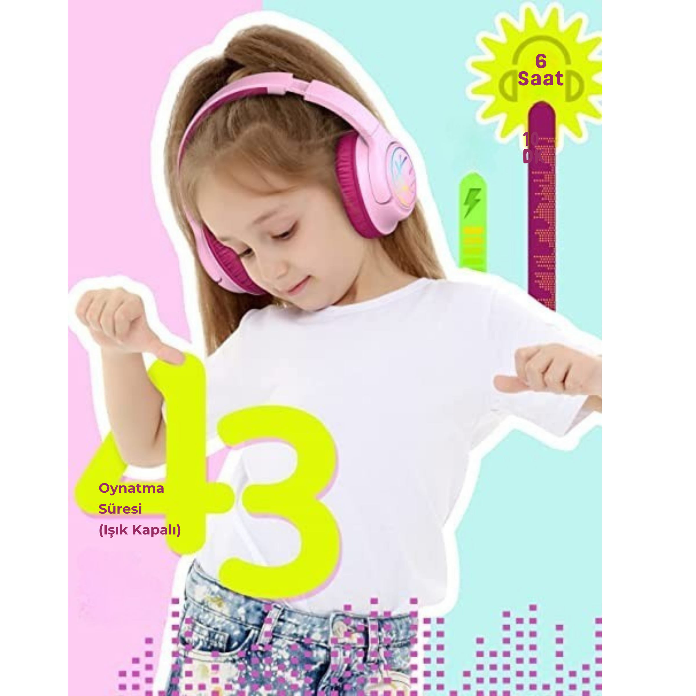 iClever BTH18 Çocuk Bluetooth Kulaklık – Pembe