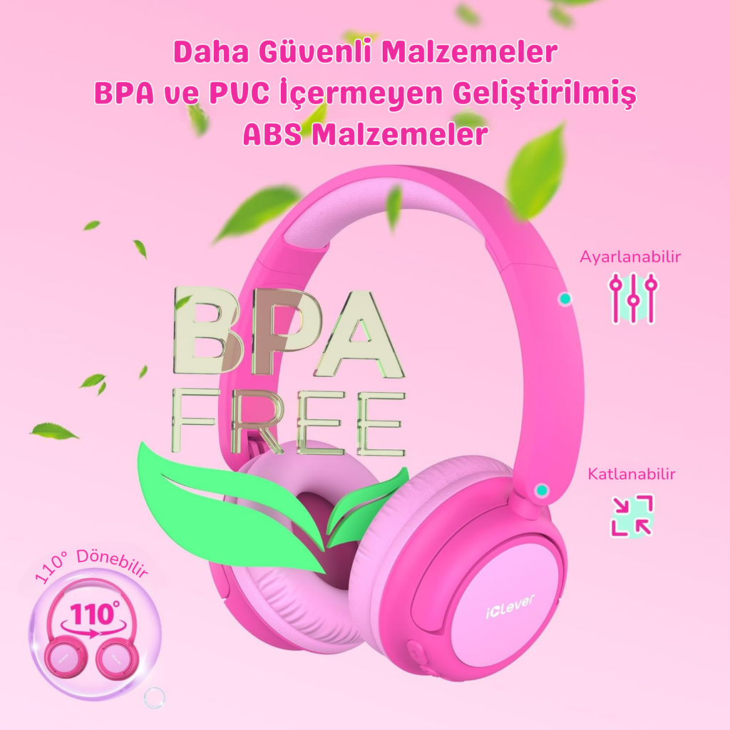 iClever BTH22 Çocuk Bluetooth Kulaklık – Pembe